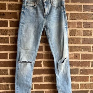 Zara Blue Skinny Jeans with Ripped Knees